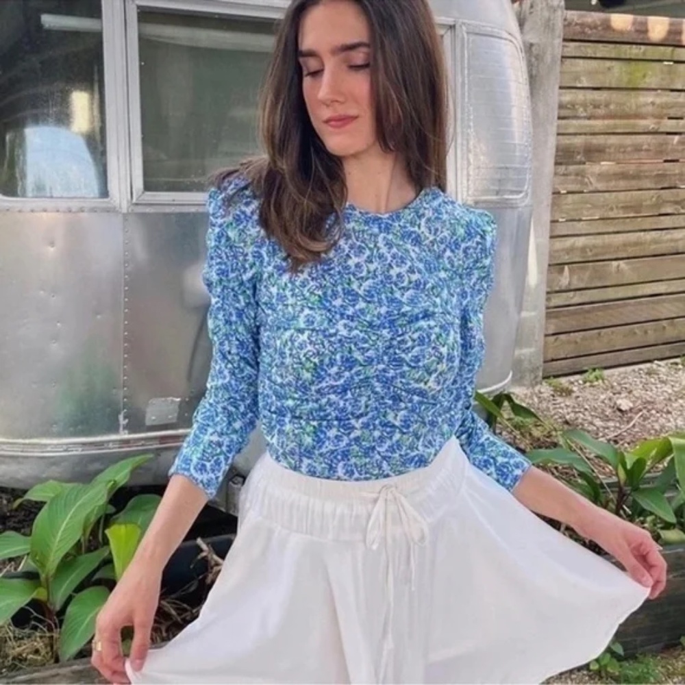 NWT Zara Blue White Floral Cotton Long Sleeve Top XS Garden Party - Picture 11 of 15